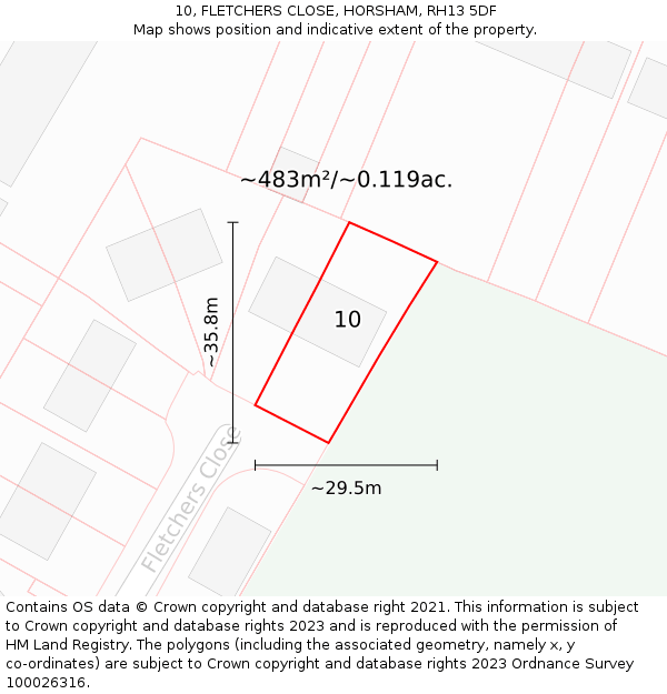 10, FLETCHERS CLOSE, HORSHAM, RH13 5DF: Plot and title map