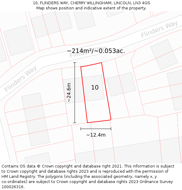 10, FLINDERS WAY, CHERRY WILLINGHAM, LINCOLN, LN3 4GS: Plot and title map