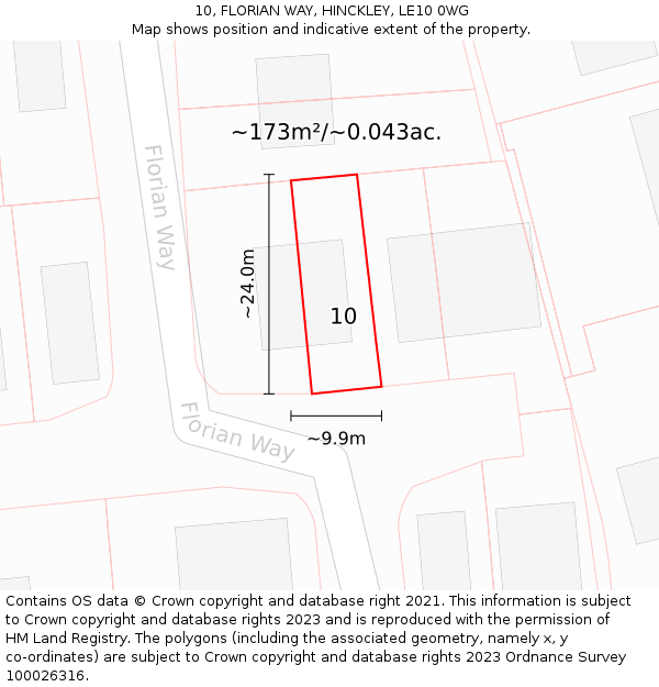 10, FLORIAN WAY, HINCKLEY, LE10 0WG: Plot and title map
