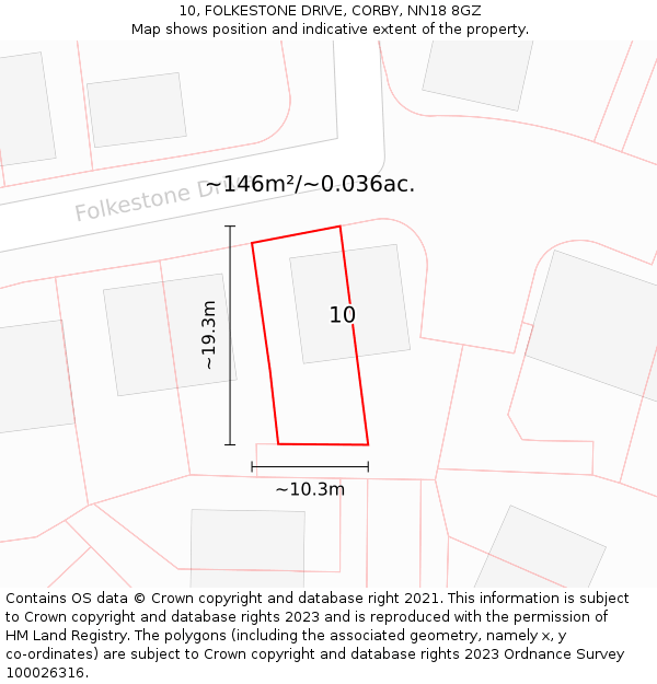 10, FOLKESTONE DRIVE, CORBY, NN18 8GZ: Plot and title map