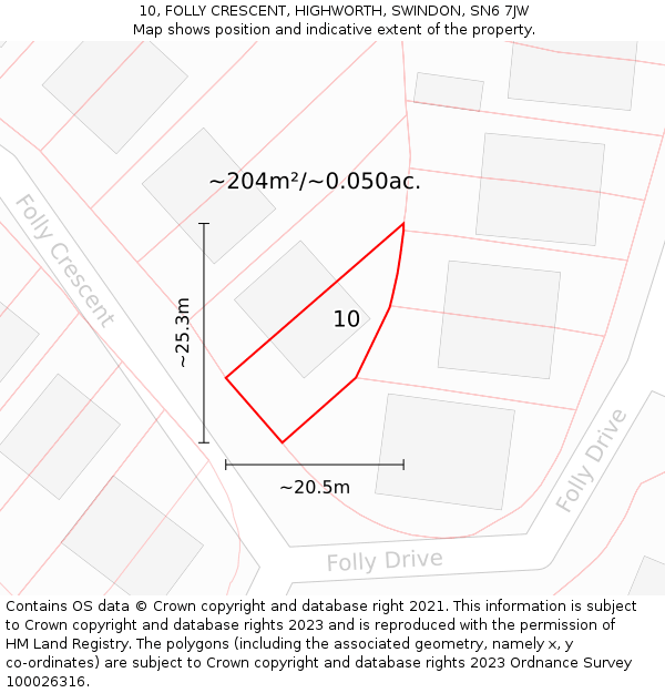10, FOLLY CRESCENT, HIGHWORTH, SWINDON, SN6 7JW: Plot and title map