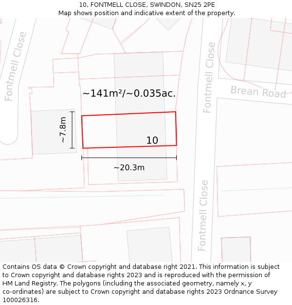 10, FONTMELL CLOSE, SWINDON, SN25 2PE: Plot and title map
