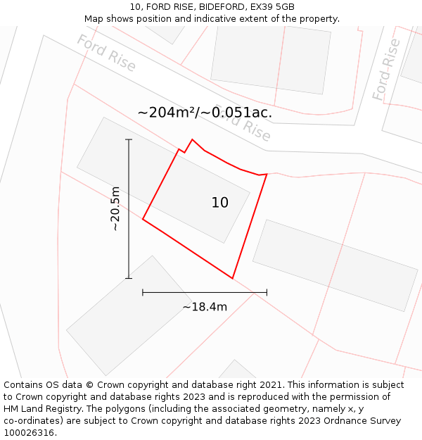10, FORD RISE, BIDEFORD, EX39 5GB: Plot and title map