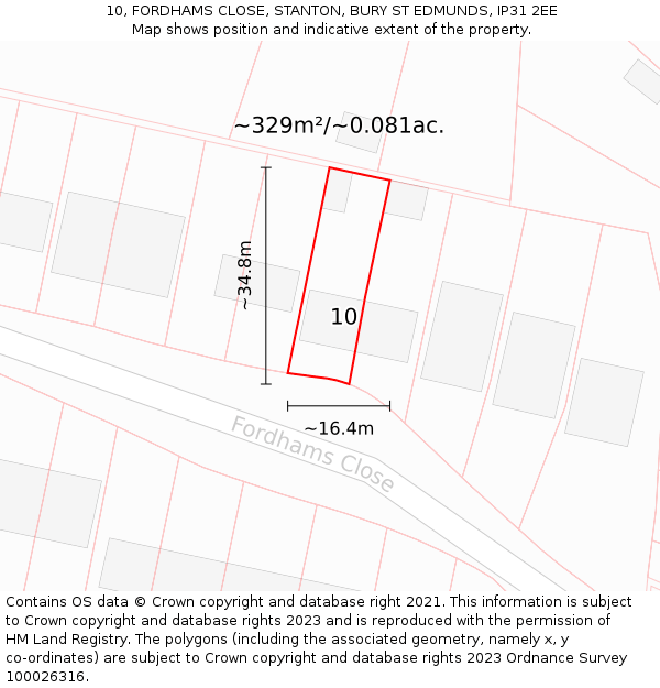 10, FORDHAMS CLOSE, STANTON, BURY ST EDMUNDS, IP31 2EE: Plot and title map
