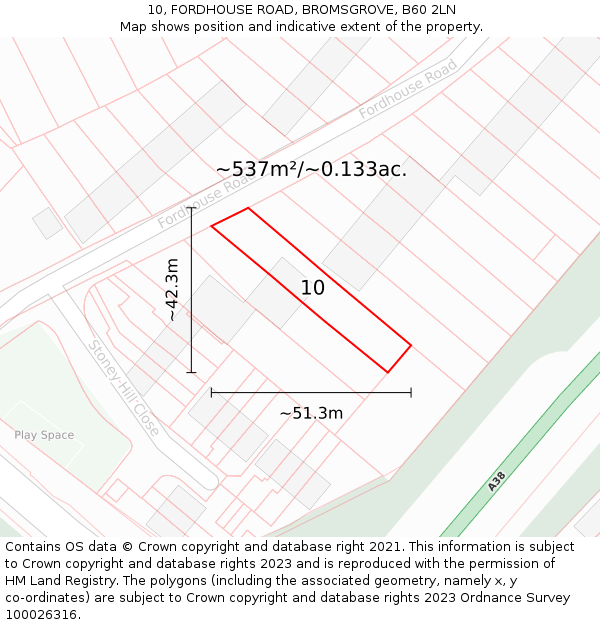 10, FORDHOUSE ROAD, BROMSGROVE, B60 2LN: Plot and title map