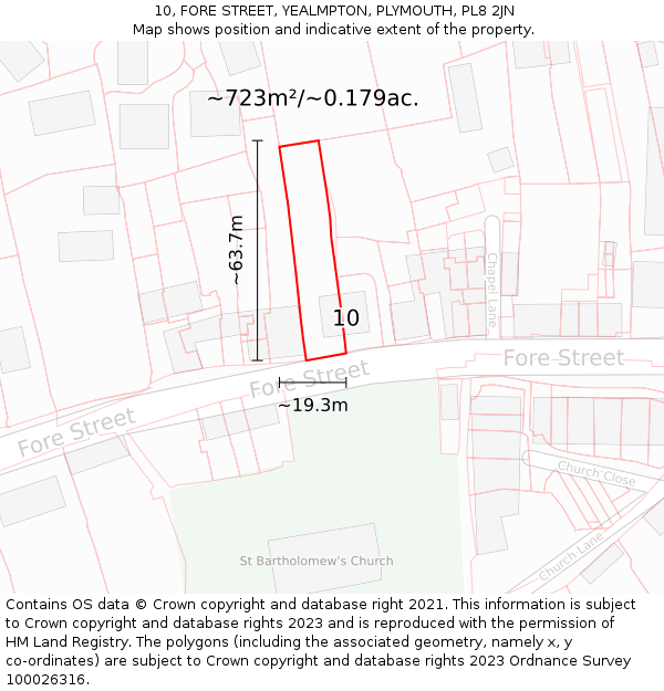 10, FORE STREET, YEALMPTON, PLYMOUTH, PL8 2JN: Plot and title map