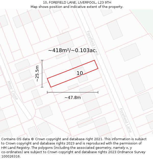 10, FOREFIELD LANE, LIVERPOOL, L23 9TH: Plot and title map