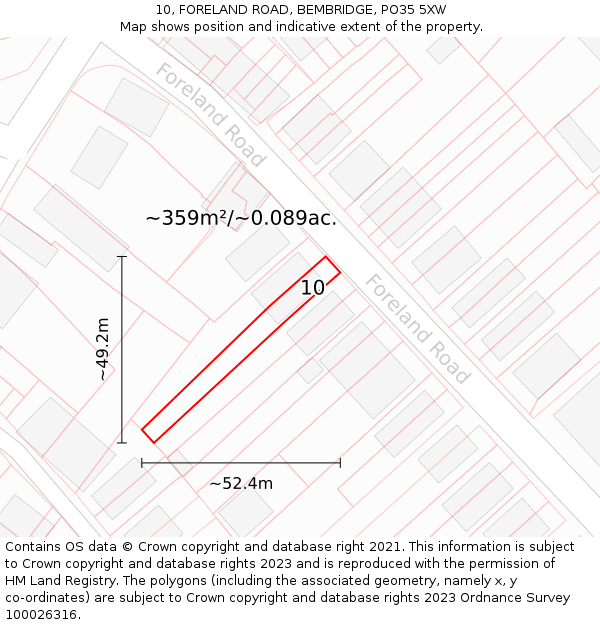 10, FORELAND ROAD, BEMBRIDGE, PO35 5XW: Plot and title map