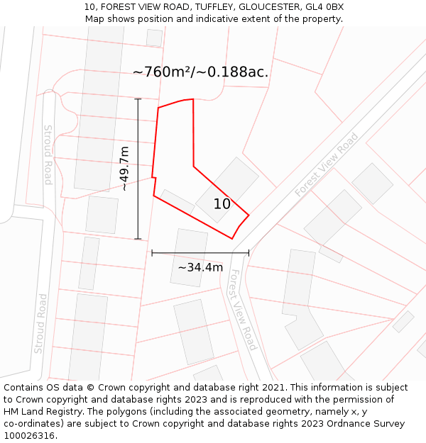 10, FOREST VIEW ROAD, TUFFLEY, GLOUCESTER, GL4 0BX: Plot and title map