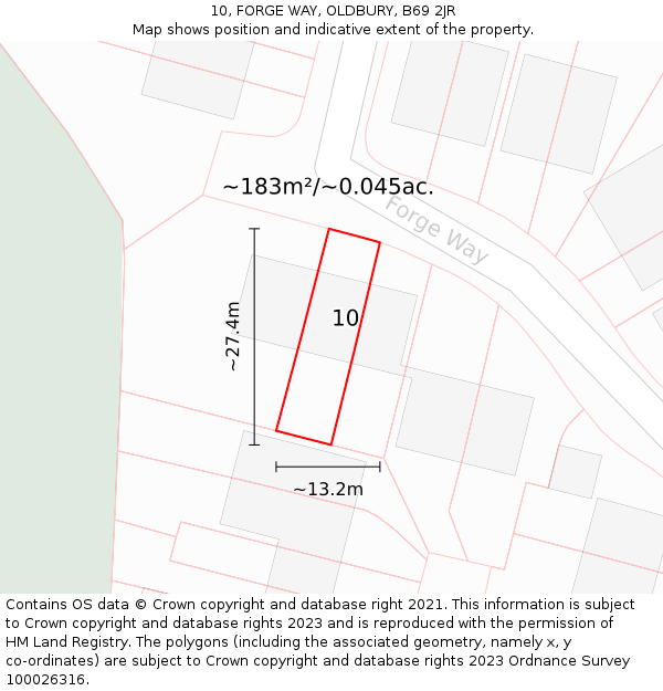 10, FORGE WAY, OLDBURY, B69 2JR: Plot and title map
