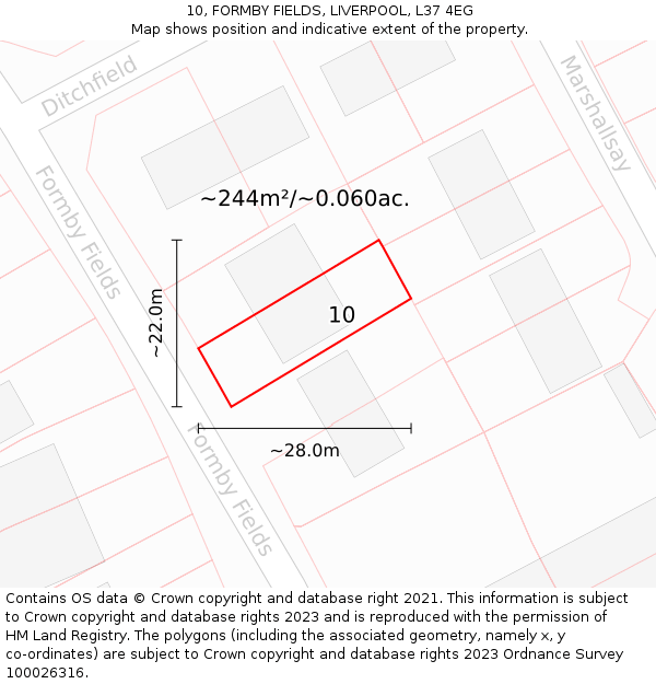 10, FORMBY FIELDS, LIVERPOOL, L37 4EG: Plot and title map