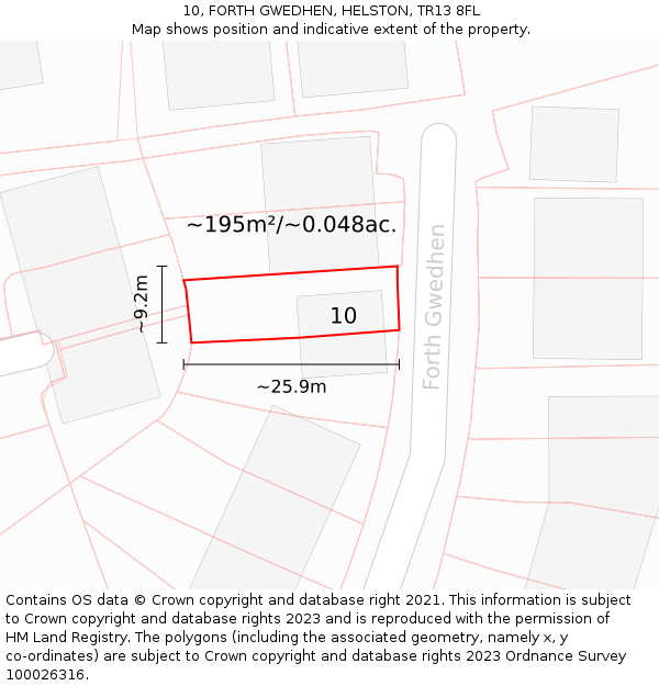 10, FORTH GWEDHEN, HELSTON, TR13 8FL: Plot and title map