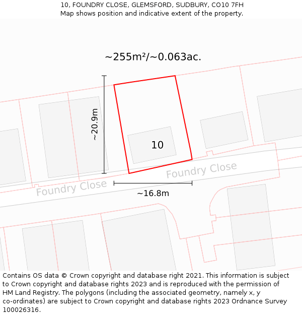 10, FOUNDRY CLOSE, GLEMSFORD, SUDBURY, CO10 7FH: Plot and title map
