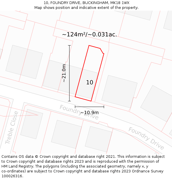 10, FOUNDRY DRIVE, BUCKINGHAM, MK18 1WX: Plot and title map