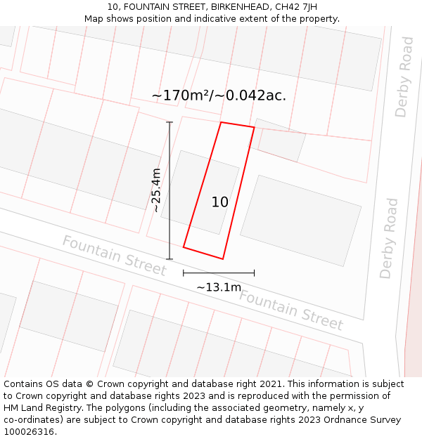 10, FOUNTAIN STREET, BIRKENHEAD, CH42 7JH: Plot and title map