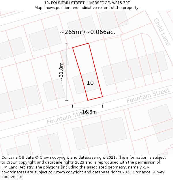 10, FOUNTAIN STREET, LIVERSEDGE, WF15 7PT: Plot and title map