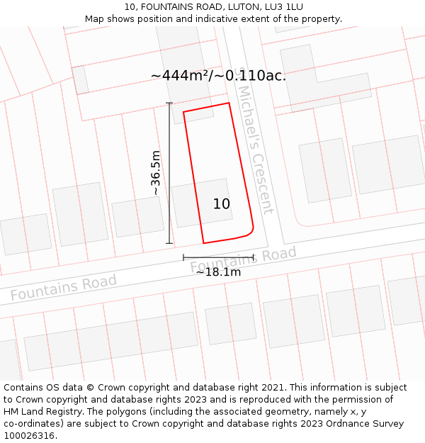 10, FOUNTAINS ROAD, LUTON, LU3 1LU: Plot and title map