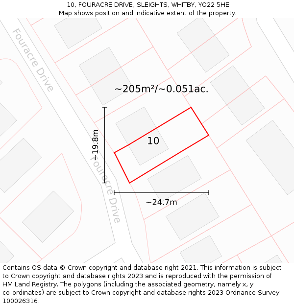 10, FOURACRE DRIVE, SLEIGHTS, WHITBY, YO22 5HE: Plot and title map
