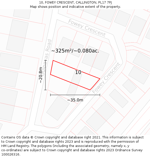 10, FOWEY CRESCENT, CALLINGTON, PL17 7PJ: Plot and title map