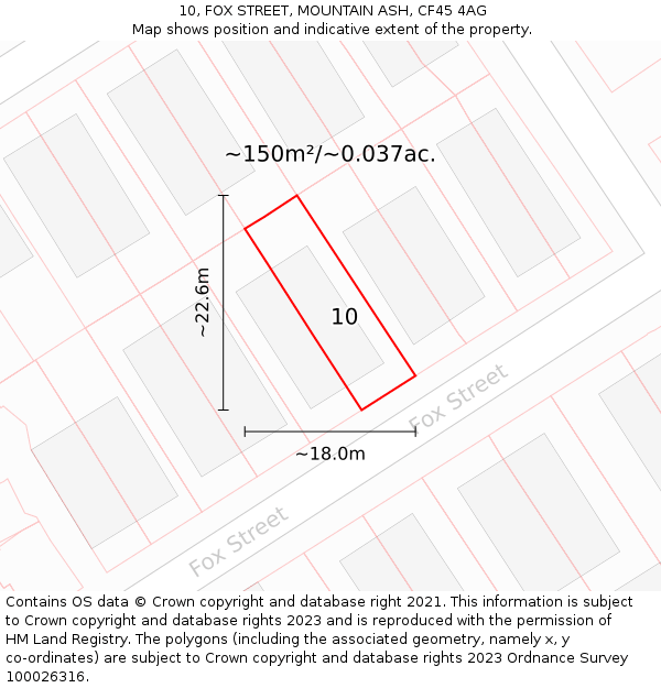 10, FOX STREET, MOUNTAIN ASH, CF45 4AG: Plot and title map