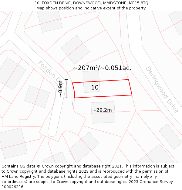 10, FOXDEN DRIVE, DOWNSWOOD, MAIDSTONE, ME15 8TQ: Plot and title map