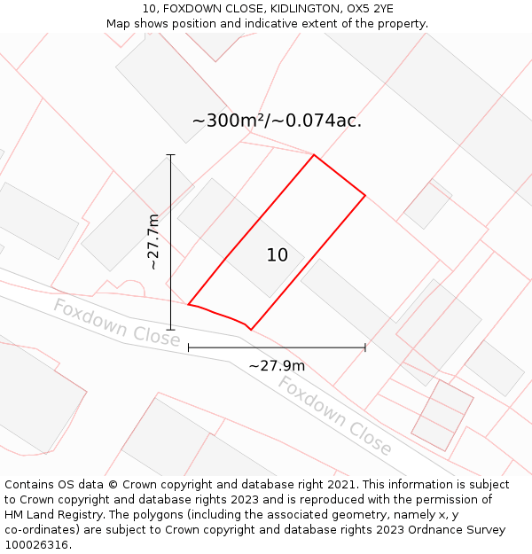 10, FOXDOWN CLOSE, KIDLINGTON, OX5 2YE: Plot and title map