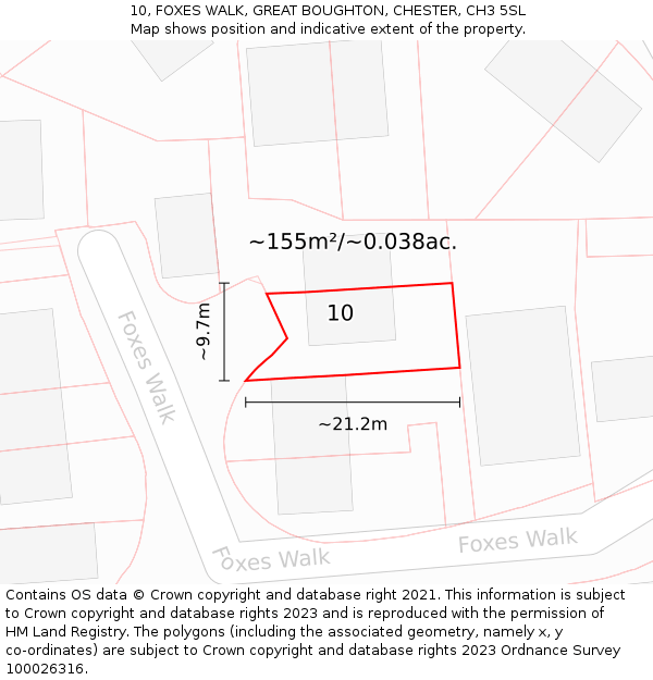 10, FOXES WALK, GREAT BOUGHTON, CHESTER, CH3 5SL: Plot and title map