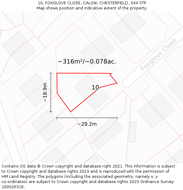 10, FOXGLOVE CLOSE, CALOW, CHESTERFIELD, S44 5TP: Plot and title map