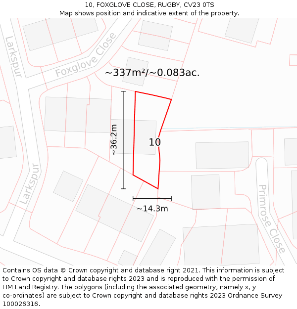 10, FOXGLOVE CLOSE, RUGBY, CV23 0TS: Plot and title map
