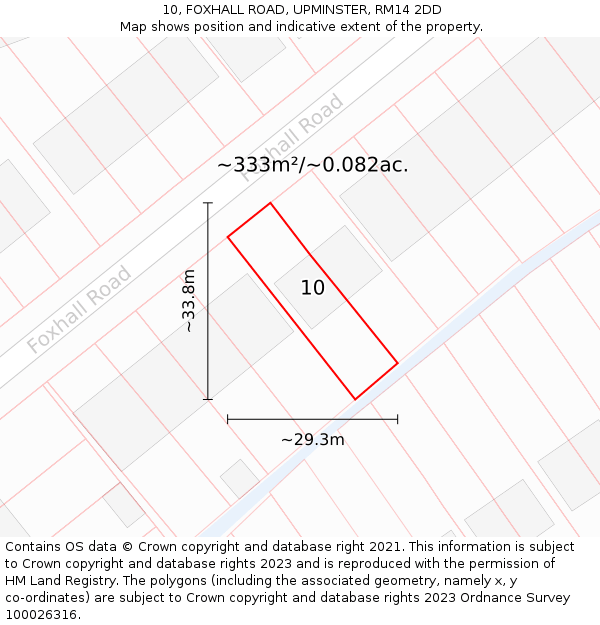 10, FOXHALL ROAD, UPMINSTER, RM14 2DD: Plot and title map