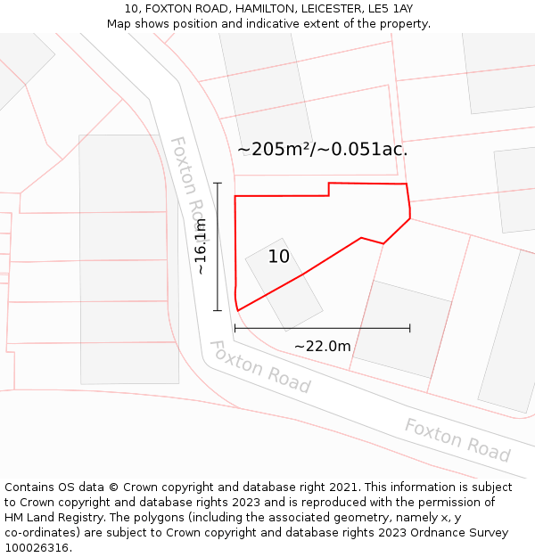 10, FOXTON ROAD, HAMILTON, LEICESTER, LE5 1AY: Plot and title map