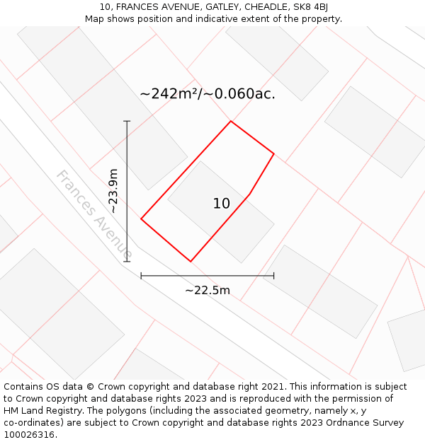 10, FRANCES AVENUE, GATLEY, CHEADLE, SK8 4BJ: Plot and title map