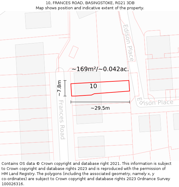 10, FRANCES ROAD, BASINGSTOKE, RG21 3DB: Plot and title map