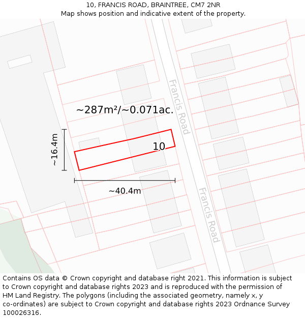 10, FRANCIS ROAD, BRAINTREE, CM7 2NR: Plot and title map