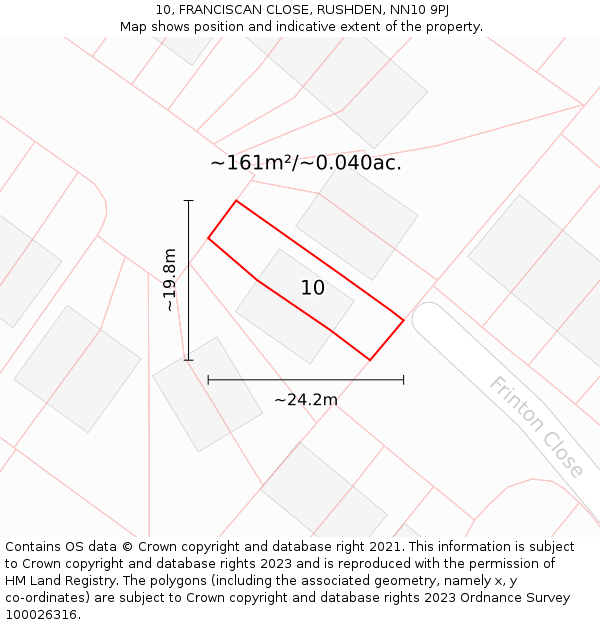 10, FRANCISCAN CLOSE, RUSHDEN, NN10 9PJ: Plot and title map