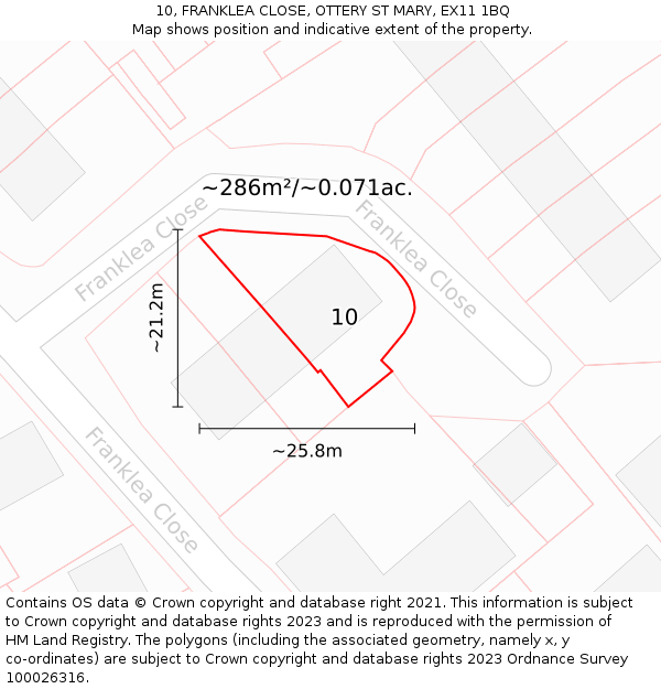 10, FRANKLEA CLOSE, OTTERY ST MARY, EX11 1BQ: Plot and title map
