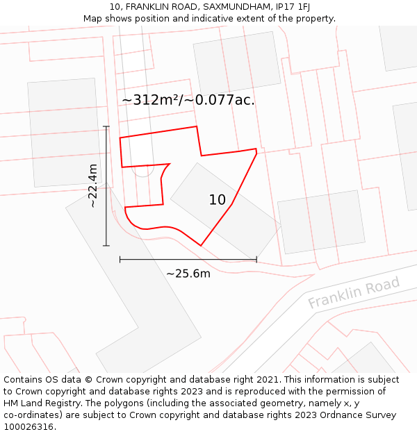 10, FRANKLIN ROAD, SAXMUNDHAM, IP17 1FJ: Plot and title map