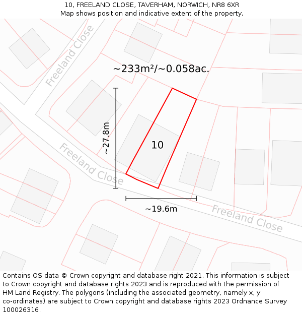 10, FREELAND CLOSE, TAVERHAM, NORWICH, NR8 6XR: Plot and title map