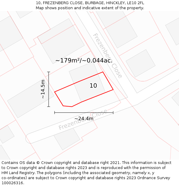 10, FREZENBERG CLOSE, BURBAGE, HINCKLEY, LE10 2FL: Plot and title map