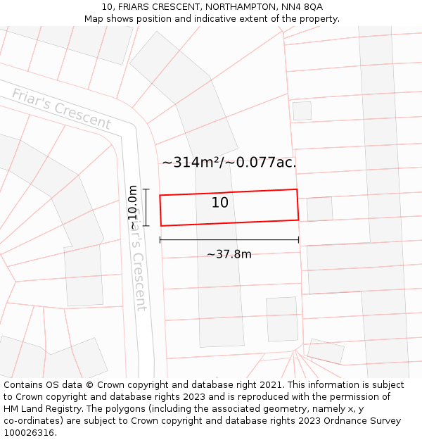 10, FRIARS CRESCENT, NORTHAMPTON, NN4 8QA: Plot and title map
