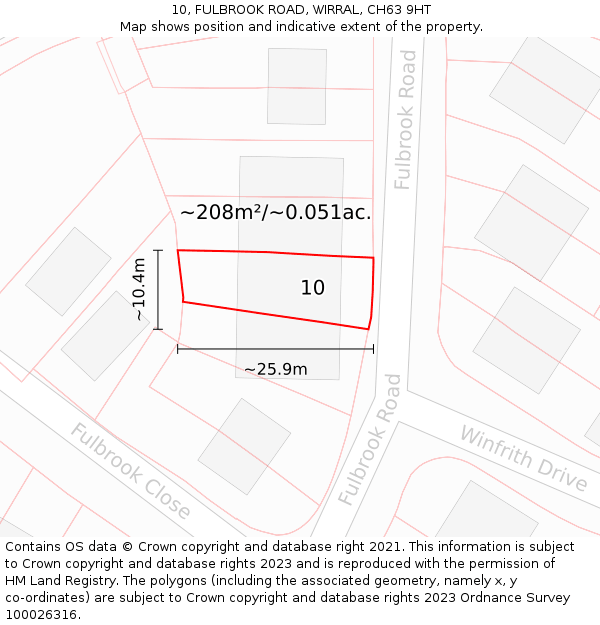 10, FULBROOK ROAD, WIRRAL, CH63 9HT: Plot and title map