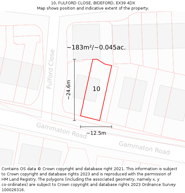 10, FULFORD CLOSE, BIDEFORD, EX39 4DX: Plot and title map