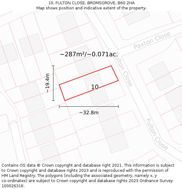 10, FULTON CLOSE, BROMSGROVE, B60 2HA: Plot and title map