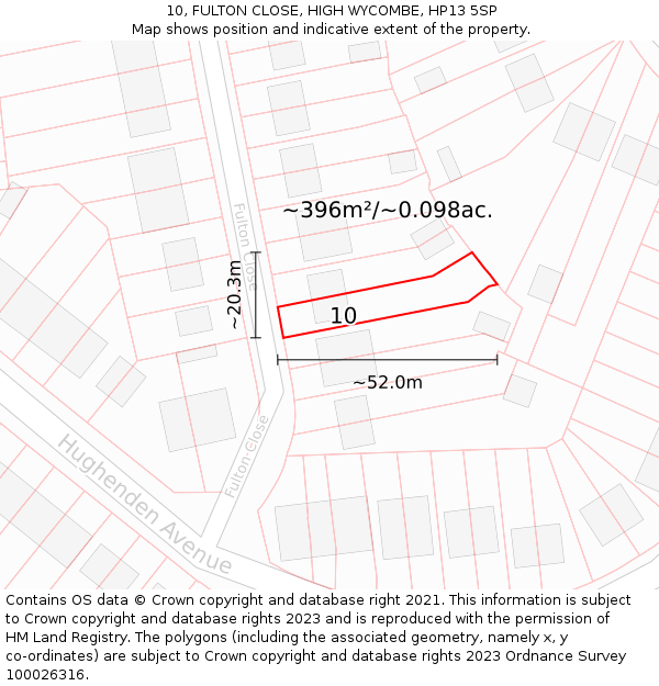 10, FULTON CLOSE, HIGH WYCOMBE, HP13 5SP: Plot and title map