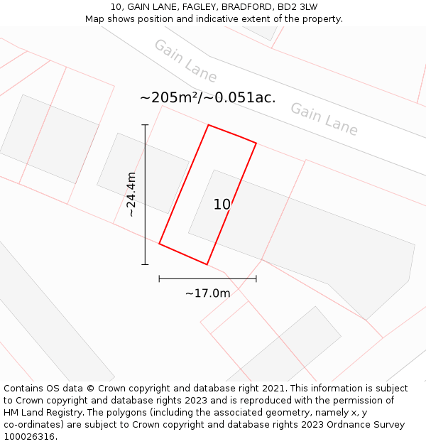 10, GAIN LANE, FAGLEY, BRADFORD, BD2 3LW: Plot and title map