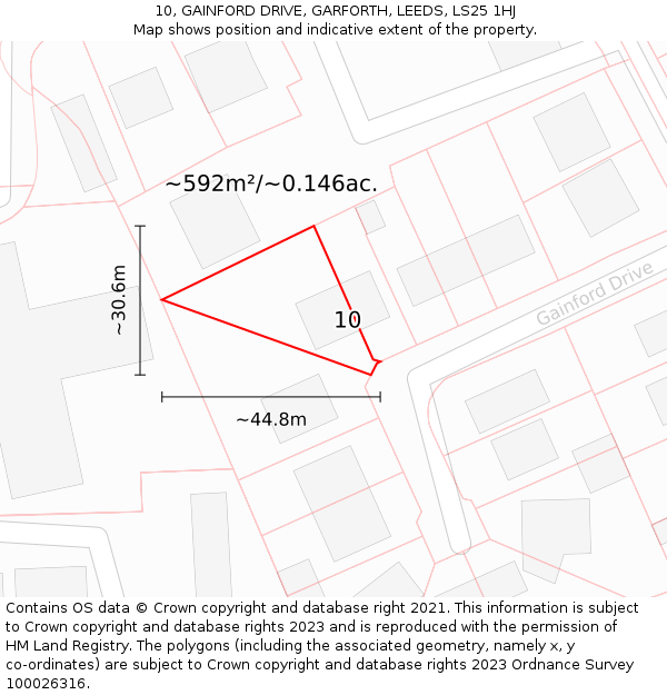 10, GAINFORD DRIVE, GARFORTH, LEEDS, LS25 1HJ: Plot and title map