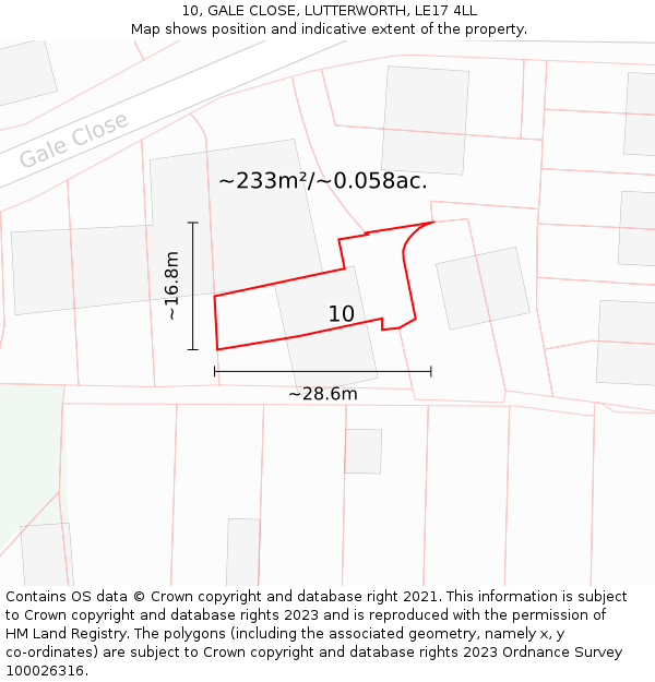 10, GALE CLOSE, LUTTERWORTH, LE17 4LL: Plot and title map