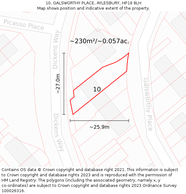 10, GALSWORTHY PLACE, AYLESBURY, HP19 8LH: Plot and title map