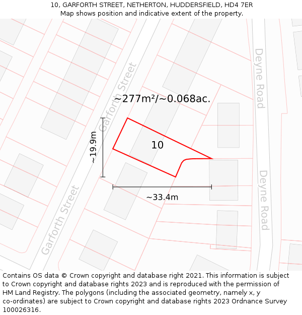 10, GARFORTH STREET, NETHERTON, HUDDERSFIELD, HD4 7ER: Plot and title map