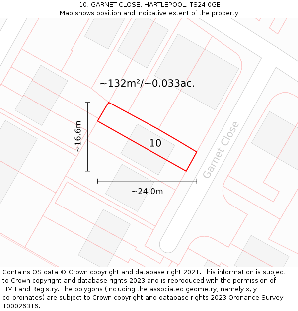 10, GARNET CLOSE, HARTLEPOOL, TS24 0GE: Plot and title map